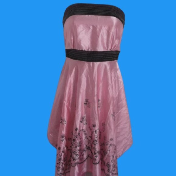 -BARBIE CORE Pink  Black Strapless Satin Dress Fits Small - Picture 1 of 2